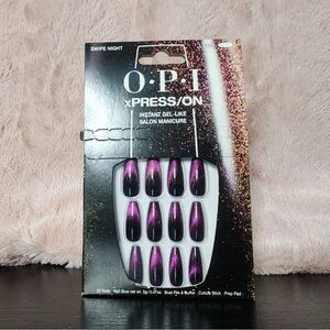 OPI xPRESS/ON Press-On Nails – Swipe Night Gel-Like Manicure Purple Black Chrome